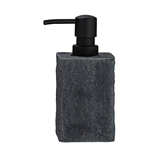 WENKO Tvålpump Villata, påfyllningsbar tvåldispenser för flytande tvål och lotion i naturstensoptik av högkvalitativ polyharts, 7 x 15 x 7 cm, kapacitet 300 ml i grått