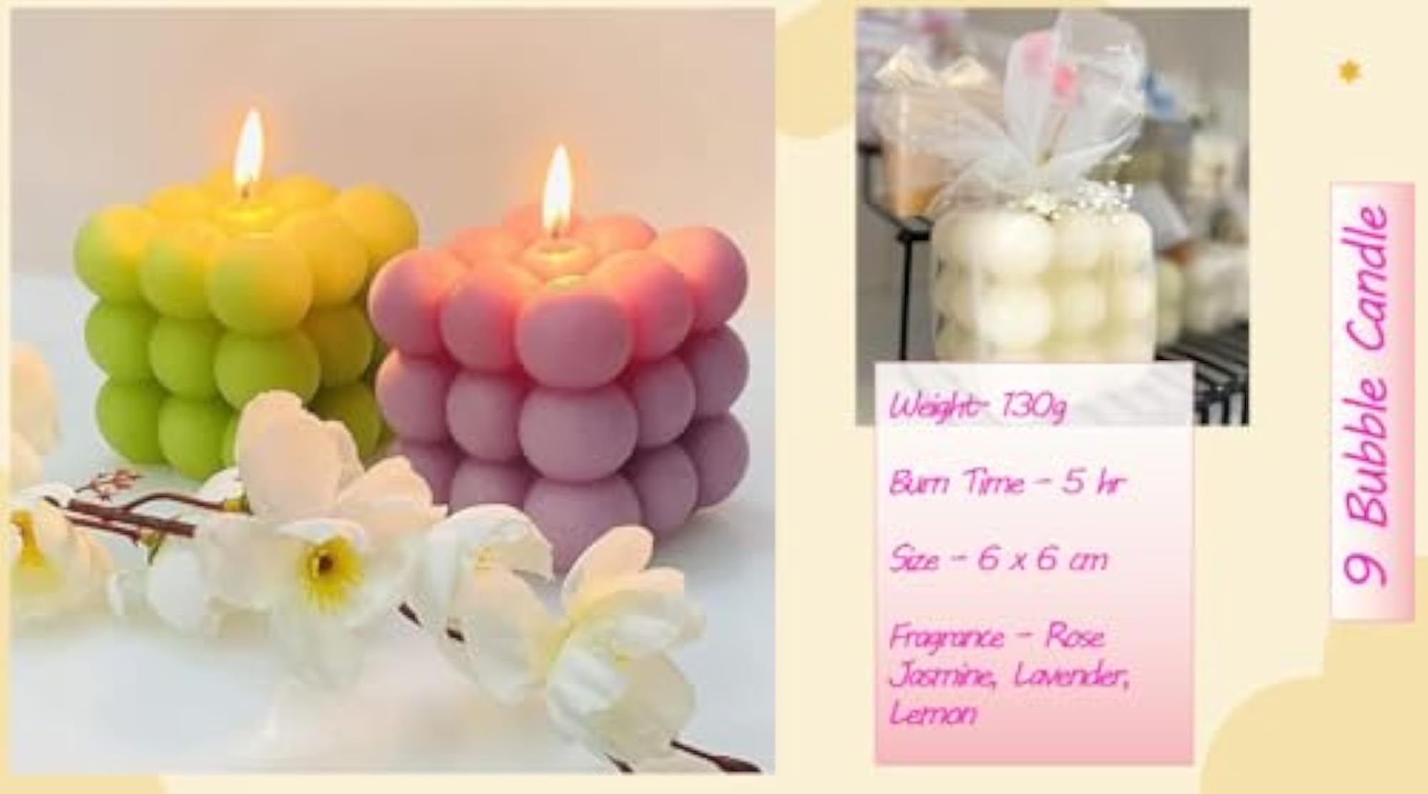 OHLAN Creations Bubble Candle, 100% Soy Wax