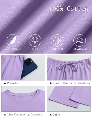 Image of KCW Womens Pajamas Sets 100% Cotton 2 Piece Lounge Set Long Sleeve Tops and Pants Soft Pjs Sleepwear with Pockets