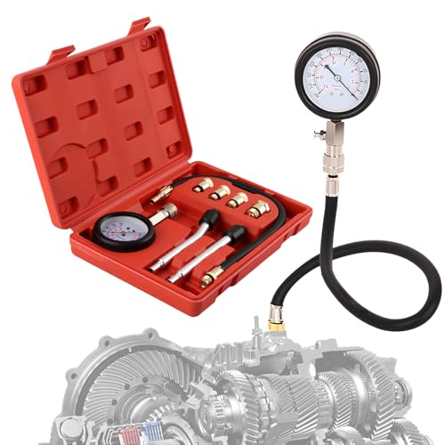 Kit de Probador de Compresión, yisight Comprobador de Compresión, Manómetro de Herramientas 0-20 kg/cm²- 0-300 PSI con 4 Adaptación M10 M12 M14 M18, para la Prueba de Coche, Motor de Gasolina (rojo)