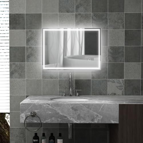 HOMCOM Badspiegel mit Beleuchtung 70 x 50 cm LED Wandspiegel mit Touchschalter, Memory-Funktion 3 Lichtfarben Beschlagfrei Lichtspiegel Silber HOMCOM Badspiegel mit Beleuchtung 70 x 50 cm LED Wandspiegel mit Touchschalter, Memory-Funktion 3 Lichtfarben Beschlagfrei Lichtspiegel Silber