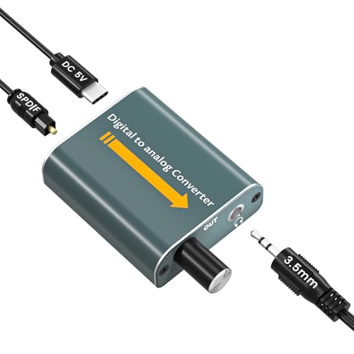 DAC Digital to Analog Audio Converter 192kHz Optical to 3.5 AUX Audio Adapter with Volume Control Function/SPDIF Cable and 3.5mm to RCA Cable All in 1 for HDTV DVD Blu-Ray Players