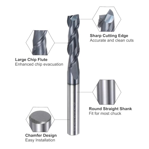 Image of uxcell 2pcs End Mill 5 /16 inch x 1-1 /4 inch 2 Flutes Spiral Helical Groove Tungsten Steel Straight Shank CNC Milling Bits for Aluminum Steel Cutting Metalworking