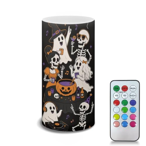 Image of Poceacles Flameless Candle Battery Powered with Remote Control 12 Colors 4 /8 Hours Timer LED Night Lights Pillar Candle Tealights Halloween Decoration, Ghost Pumpkin Musical Note Print