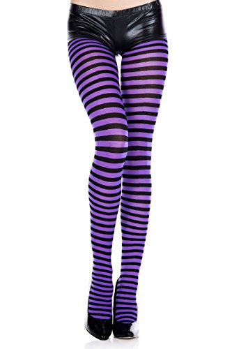 Black/Purple Std Size (Up to 175 lbs) - Striped Opaque Tights