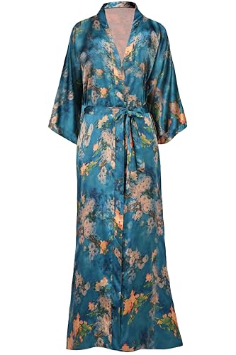 Image of BABEYOND Women's Kimono Robe Long Satin Silky Floral Lightweight Bridesmaid Wedding Bachelorette Party Robe