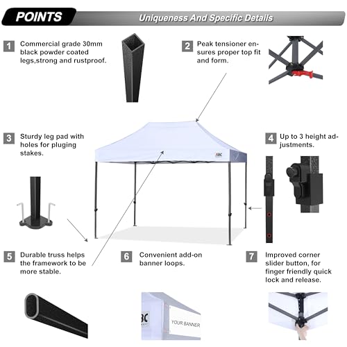 Image of ABCCANOPY Heavy Duty Instant Pop up Canopy Tent with Sidewalls10x15, Ivory White