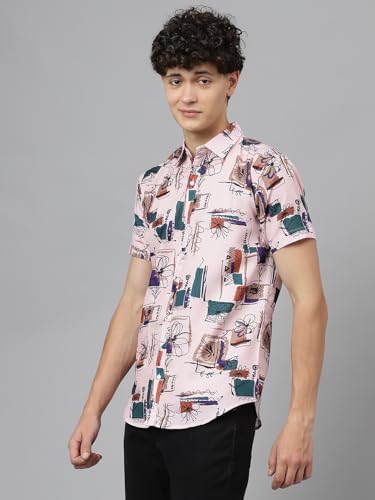Image of LookMark Men's Trendy Cotton Blend Spread Collar Half Sleeve Printed Shirt||Printed Party Shirt for Men||AZ-LM-P1-PRINTED Shirt Dean-Parent