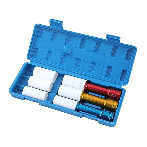TOPWAY 1/2 Inch Drive Alloy Wheel Impact Extra Deep Socket Set 17mm 19mm 21mm Thin Wall Multicolour Metric Lug Nut Sockets with Extra 3 Plastic Sleeves