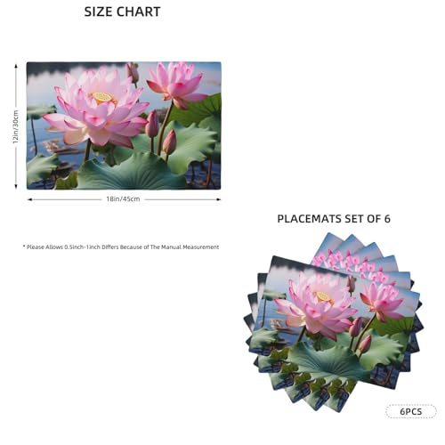 Sets de table lavables et résistants à la chaleur motif lotus rose