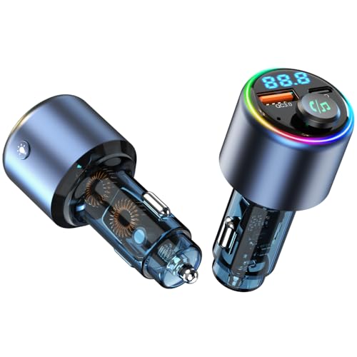 Bluetooth 5.3 FM Transmitter for Car, Wireless FM Radio Adapter, Handsfree Calling & Audio Receiver, Music Player, USB/Type-C Charger, Fast Charge, HD Sound, Atmosphere Light