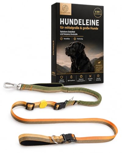 EVERKING Guinzaglio multifunzione 6 in 1 – Guinzaglio regolabile per cani, guinzaglio portatile per cani di taglia grande, ideale come guinzaglio per cani a mani libere e guinzaglio da allenamento