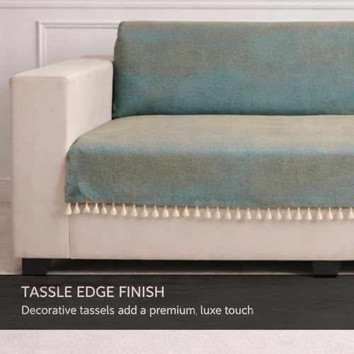 Image of STITCHNEST Jute Sofa Cover - Silk Brown, 24x60 Inch | Soft Textured Fabric with Tassel| Full Coverage Sofa for Living Room Decor