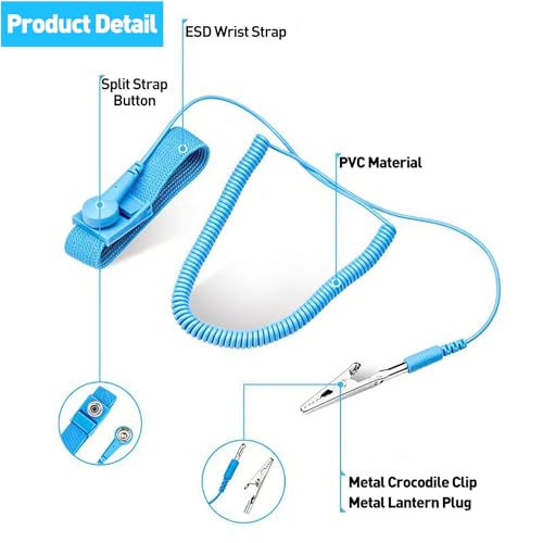 Image of Anti Static Wrist Strap | Antistatic Wrist Band | ESD Wrist Strap | Anti Static Grounding Bracelet with Alligator Clip and Adjustable Static Guard Cable (Blue, 2-Pack)