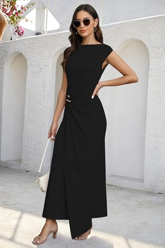 Image of Cocktail Dresses for Women 2026 Summer Formal Bodycon Cap Sleeve Dress Elegant Wedding Guest Party Long Maxi Dress