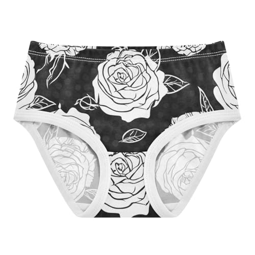 Toddler Underwear Custom 2t Cotton Panties for Girl Pattern Briefs Underpants White Roses Black - Main Image