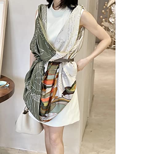 Hldeth 100% Silk Retro Big Square Scarf Silk Twill Large Square Shawl Scarf (Color : Green, Size : One Size) #TOP1