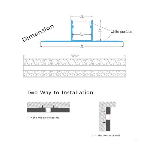LIGHTOTECH 10Pack 6.6FT/2 Meter Plaster-in trimless recessed LED Aluminum Channel with Flange for LED Strip and Clip-in Diffuser, Tape Light Track LED Profile for Strip Lighting Applications