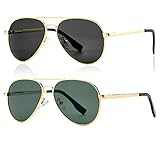 JOVAKIT(ジョバキット) キッズ 小型 偏光 アビエイター サングラス 4~16歳の女の子と男の子用, 2パック(ゴールド/グレー+ゴールド/G15)。, lenswidth