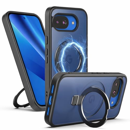 Image of Translucent Case for Google Pixel 10A, Magentic Stand, Aero-Space Grade Protection, Cover (Frosted Black with Ring Stand, Google Pixel 10a)