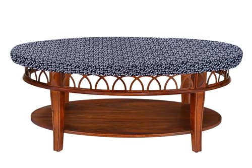 Image of The Furnishing Tree Elastic Oval Center Table Cover WxL 30x48 in Inches Polyester Leaf Pattern Blue