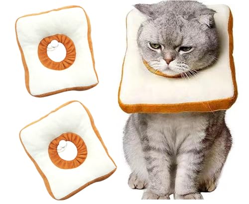 猫用 エリザベスカラー 2点セット 可愛い食パン型 柔らかい素材 軽量 傷舐め防止 引っ掻き防止 手術後ケア 手洗い 調節簡単 猫用 犬用(サイズ:M)