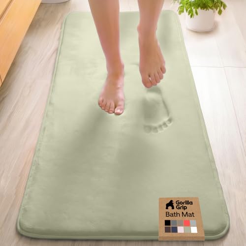 Image of GORILLA GRIP Memory Foam Bath Mat, Soft Absorbent Velvet Bathroom Mats, Durable Dots on Underside, Machine Washable Bathmat, Carpet Rug Room Decor for Shower Tub Floor RV, 60x24 Rugs, Sage