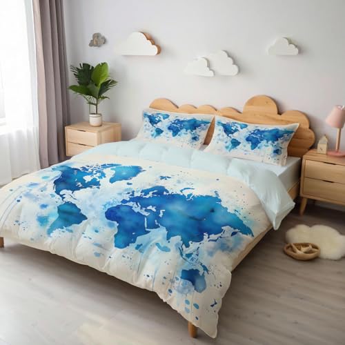 Housse de couette 220x240cm microfibre avec zip pour lit double bleu