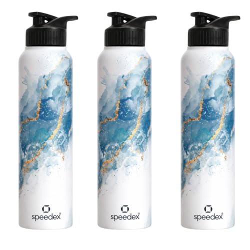 Image of Speedex Stainless Steel Printed Water Bottle 1 Ltr 1000 ml, BIS Approved, Leak Proof Sipper Cap Bottle for Office, School, Travel, Daily Use for Men, Women, Kids, Adults, Ice Marble, Set of 3