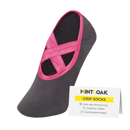 Image of Mint & Oak Pilates Socks with Grips for Women, Ankle Length Non-Slip Yoga Socks, Cotton Ideal For Yoga, Pilates, Gym, Workout, Cute Women's Gift
