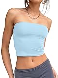 Trendy Queen Womens Tube Tops Strapless Crop Tops Basic Backless Sleeveless Bandeau Going Out Cute 2025 Summer Outfits Baby Blue S