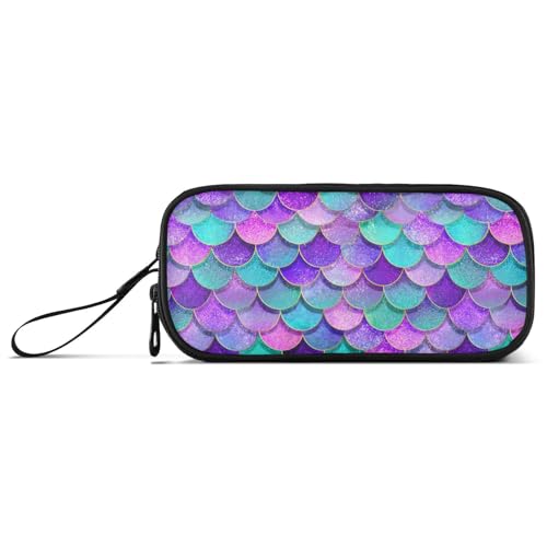 Image of Pink Blue Purple Mermaid Scales Pencil Case Box Boys Girls Large Pencil Pouch Zipper Compartments Big Capacity Stationery Pen Bag Organizer for Kids Teens Adults School Office