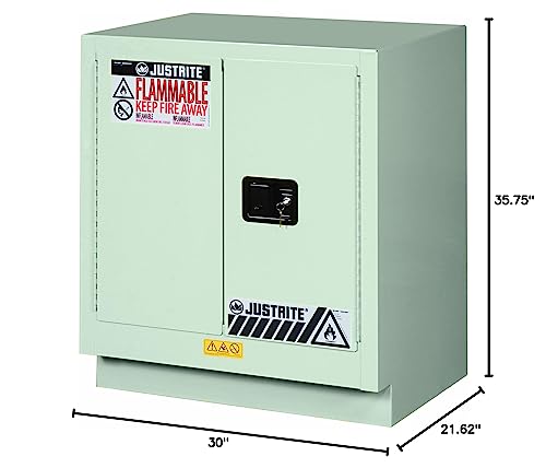 Image of Justrite Acid Corrosive Storage Cabinet - 19 Gallon 2 Door Manual Close Chemical Storage Cabinet with ChemCor Coating - 22 inch x 36 inch x 30 inch - Made in The USA - Light Neutral - 8831072