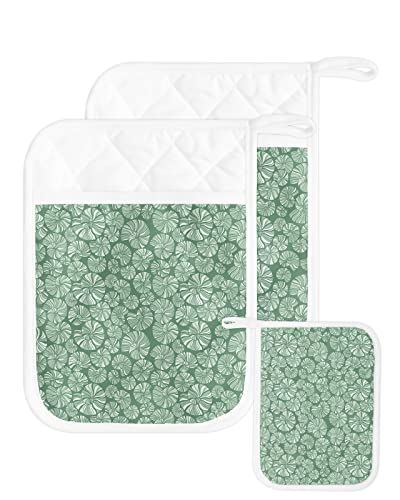 2 Pack Pocket Pot Holders, Teal Conch Hot Pads For Kitchen Heat Insulation Potholders, Moden Green White Geometric Abstract Art Pot Holder Oven Mitts Hot Pad Trivet For Baking Cooking 9"X7" #TOP29