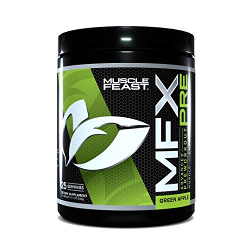 Muscle Feast MFX PRE CarnoSyn Natural Caffeine Nitric Oxide Pre-Workout Powder, Green Apple, 500g