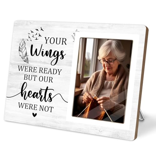 Memorial Photo Frame, Sympathy Gift for Loss Loved Ones, in My Heart, in Loving Memory Wooden Picture Frame, Passed Away Condolence Gifts for Memorial Death Loss of Loved(White-Heart 4 x 6 Photo)
