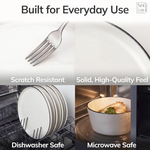 Image of 32 Piece Porcelain Dinnerware Set for 8, Handmade Plates and Bowls Set | Scandinavian Ceramic Dinner Set, Dishwasher & Microwave Safe Dish Set, Chip & Scratch Resistant Dishware Set, Scandi White