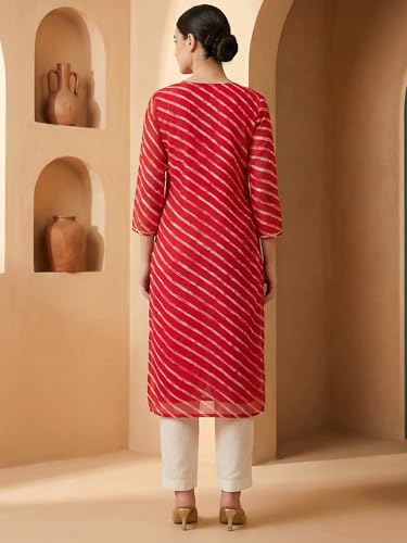 Image of INDO ERA Women's Georgette Leheriya Printed Straight Calf Length Kurtas (IEAI12232)