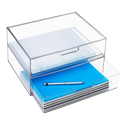 STORi STAX Plastic Stackable Organizer Drawers (Set of 2) Clear | 12.5' Wide | Set Includes Two Open Drawer | Organize Office Desk Accessories & Sort Paper | Made in USA