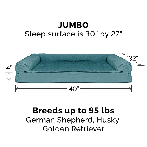 Image of Furhaven Orthopedic Dog Bed for Large Dogs w / Removable Bolsters & Washable Cover, For Dogs Up to 95 lbs - Plush & Suede Sofa - Deep Pool, Jumbo /XL