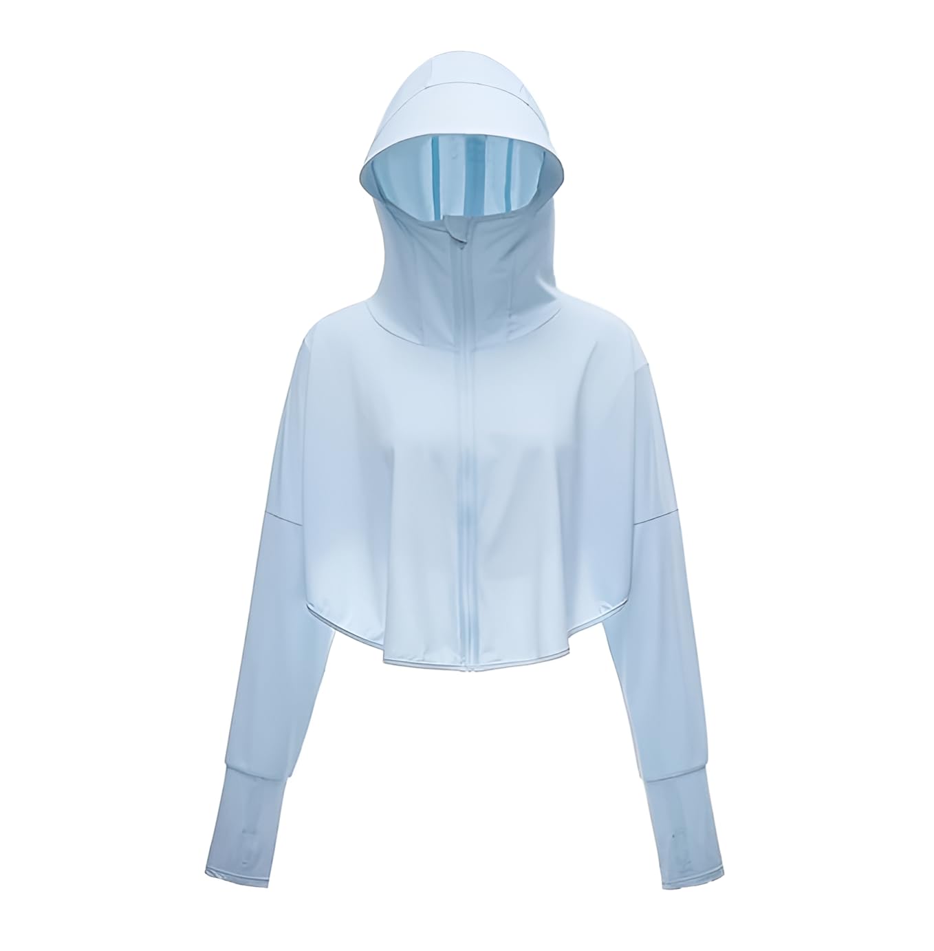 Rasdion Womens Polyester Standard Length Upf 50+ Sun Protection Jacket/Shirt, Full Zip Up Outdoor Running Hiking Hoodie Jacket With Full Face Cover, Head, Hair Face Protection (Blue), Free Size