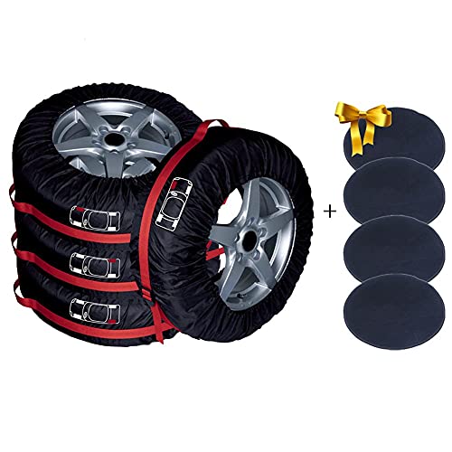 Image of Set of 4 Spare Tire Cover Tote Upgraded 420D Version Portable Dustproof Wheel Storage Bag with Handle Easy Transportation for Trailer Truck Camper Auto Universal Fit 17in-30in (Red, S)
