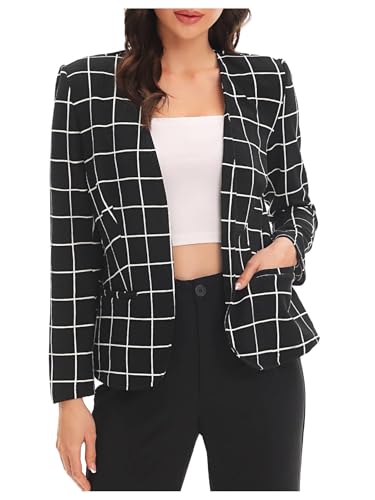 Milumia Women Plaid Business Casual Blazer Jacket Long Sleeve Open Front Elegant Dressy Suit Blazer