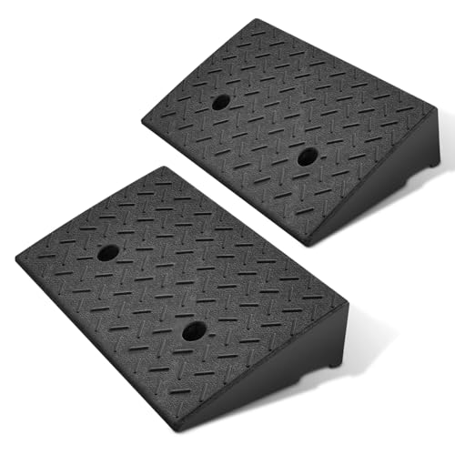 DNA MOTORING 2pcs 4.3" Rise Rubber Curb Ramp Heavy Duty Loading Driveway Ramp Threshold Ramp 19.5 in L x 11.6 in W x 4.3 in H for Loading Dock, Warehouse, Wheelchair, Motorcycles, Cars, TOOLS-00645