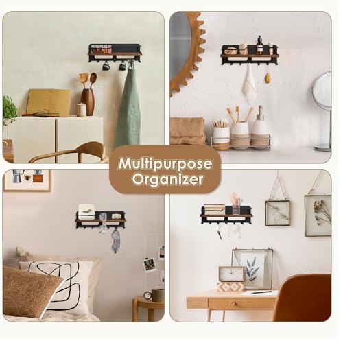 Meilidy Key Holder Wall Mount, Metal And Wood Key Rack With Shelf Key Mail Holder Mail Organizer With 7 Key Hooks For Entryway Hallway Doorway thumb #5