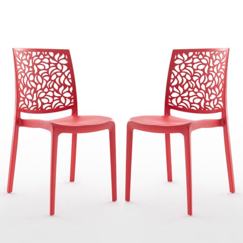 SIEDITI FUORI E DENTRO Chaises en résine avec Fibre de Verre empilables pour intérieur/Cuisine/Salle à Manger et extérieur/Jardin Anna (2 Chaises, Rouge)