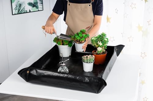 Image of 100x100 cm Gardening Mat for Plant Transplanting and Mess Control Thickened Waterproof Potting Tray Succulent Potting Mat Portable Gardening Mat Plant Gifts for Women Men 39.5x39.5 inch Black