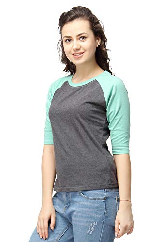 Image of PINACOLADA Women's Raglan Sleeve Top for Casual Wear | Crew Neck | Short Sleeve | Poly Cotton Top Crafted with Regular Sleeve & Comfort Fit for Everyday Wear
