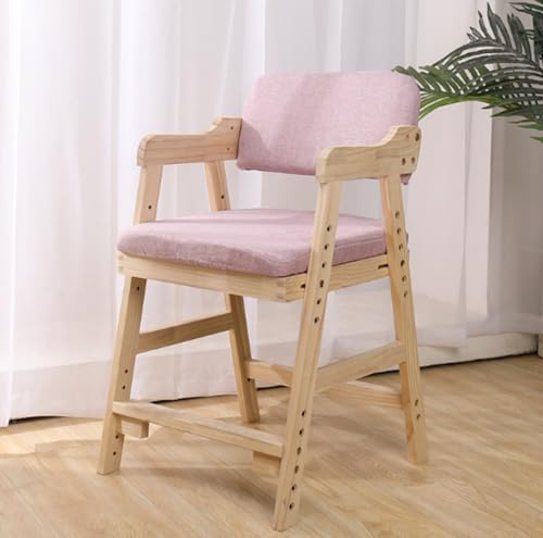 Mearrineser ラスティック 子供用ダイニングチェア 木材調節可能な背もたれ グレー (ピンク)