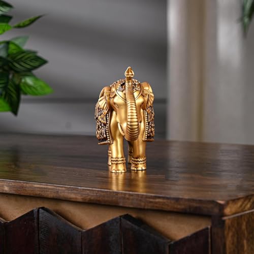 Estatua Elefante Real Dorada Antigua 5 Pulgadas miniatura 5